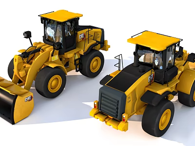 Two Yellow Modern Wheel Loaders With Cabs Buckets And Large Wheels 3d model