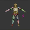 Weathered Armored Character in White Red Marked Armor Holding Small Robot Creature
