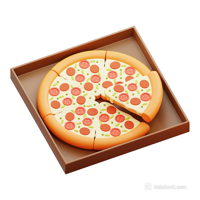 Delicious Pizza in Brown Box Slices Topped with Tomato Cheese One Missing Slice Fresh 3d model 