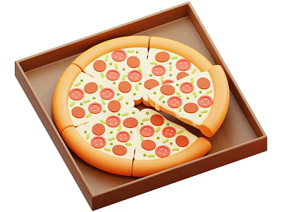 Delicious Pizza in Brown Box Slices Topped with Tomato Cheese One Missing Slice Fresh 3d model