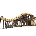 Curved Yellow Brown Playground Slide Structure With Gear Elements And Circular Holes 3d model