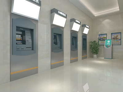 Bank Self Service Area With ATMs In Clean Tidy Lobby Interior 3d model