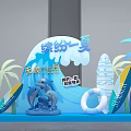 Colorful Summer Themed Decoration For Trace free Bookstore With Dolphin Sculpture Surfboards Lifebuoy And Palm Trees