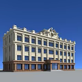 Classical Office Building With Light Beige Exterior Brown Base Multiple Windows And Decorative Top 3d model