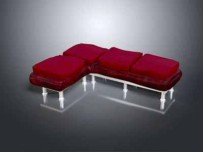 Modern Red L Shaped Sectional Sofa With Metal Legs For Living Room 3d model
