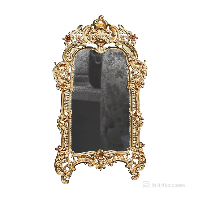 Golden Ornate Carved Mirror With Intricate Decorative Frame For Vintage Home Decor 3d model 