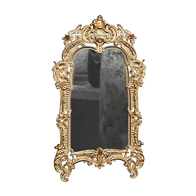 Golden Ornate Carved Mirror With Intricate Decorative Frame For Vintage Home Decor 3d model