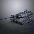 Modern Military Tank with Armored Hull Long Barrel Turret and Tracked Chassis