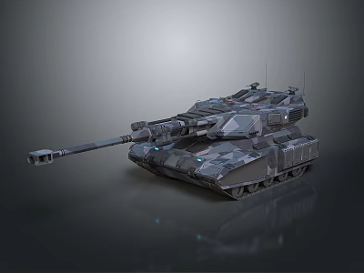 Modern Military Tank with Armored Hull Long Barrel Turret and Tracked Chassis 3d model