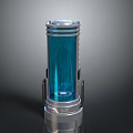Metallic Blue Cylindrical Container With Glowing Interior Silver Base And Metal Brackets