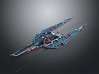 Sci Fi Spaceship Model With Elaborate Blue Red Accents And Mechanical Wings 3d model
