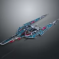 Sci Fi Spaceship Model With Elaborate Blue Red Accents And Mechanical Wings