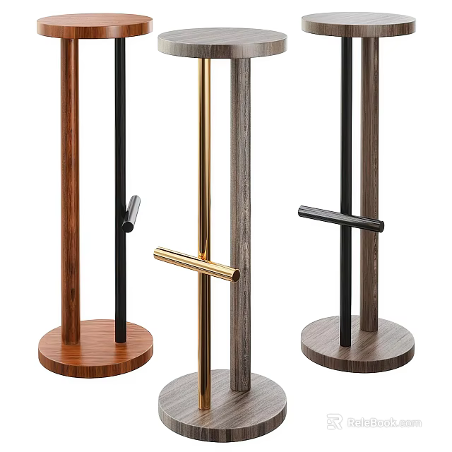 Modern Bar Stools With Wooden Metal Frames Gold Black Accents Round Base Design 3d model 