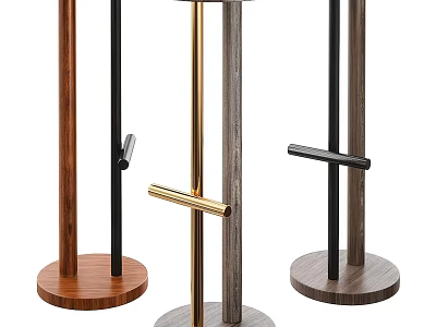Modern Bar Stools With Wooden Metal Frames Gold Black Accents Round Base Design 3d model