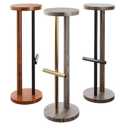 Modern Bar Stools With Wooden Metal Frames Gold Black Accents Round Base Design 3d model