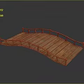 Wooden Arch Bridge Scene Component With Railings And Plank Deck 3d model