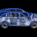 Blue Car 3D Model Perspective View Showing Interior Structure And Components