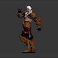White Haired Warrior In Ornate Gold Red Armor With Muscular Build And Combat Stance