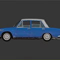 Classic Blue Vintage Sedan With White Roof On Reflective Surface