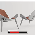 Modern Accent Chair With Orange And White Seat Silver Frame Sleek Lines Two Piece Set