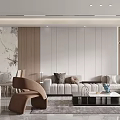 Modern Living and Dining Room Interior With Sofa Coffee Table And Decorative Wall Panel 3d model