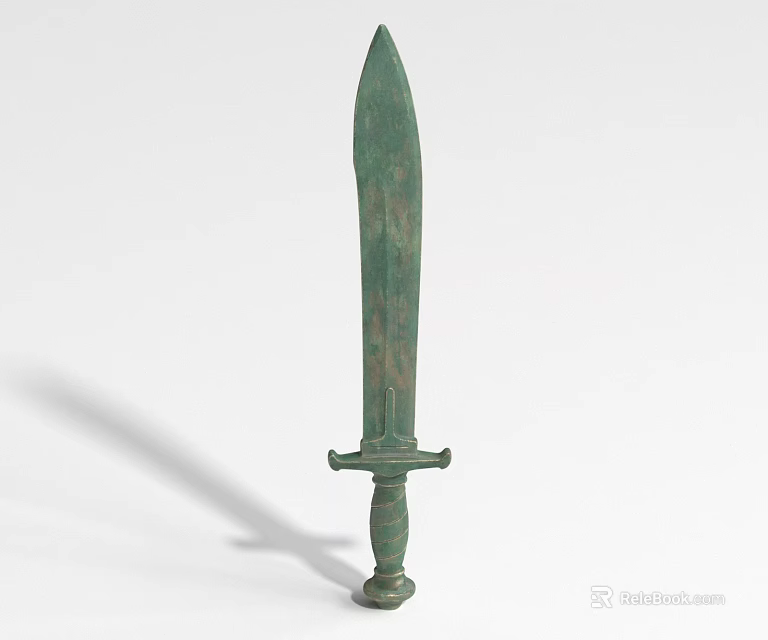 Ancient Bronze Weapon Sword With Long Blade Green Rust And Decorative Hilt 3d model 