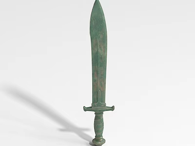 Ancient Bronze Weapon Sword With Long Blade Green Rust And Decorative Hilt 3d model