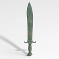 Ancient Bronze Weapon Sword With Long Blade Green Rust And Decorative Hilt
