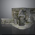 Ancient Stone Building Structure With Moss Covered Walls Stone Portal And Paved Ground 3d model