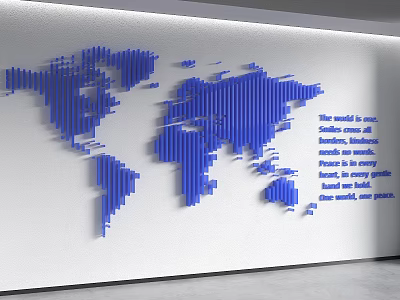 White Background Wall with 3D Blue World Map Strip Design for Modern Interior 3d model