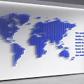 White Background Wall with 3D Blue World Map Strip Design for Modern Interior