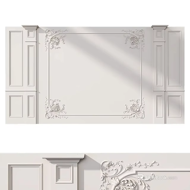 White Wall Interior Design With Carved Lines Symmetrical Columns And Ornaments 3d model