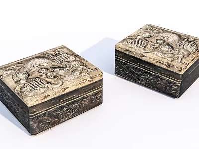 Decorative Ornament Set Two Boxes With Intricate Dragon Carvings For Home Decor 3d model