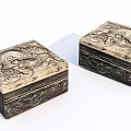 Decorative Ornament Set Two Boxes With Intricate Dragon Carvings For Home Decor