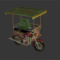 Vintage Tricycle with Green and Yellow Canopy Red Body and Green Seat