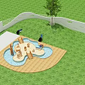 Kindergarten Outdoor Play Area With Wooden Structures Water Pool And Slides