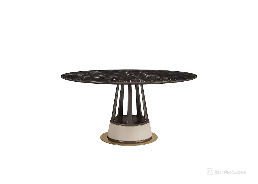Modern Round Dining Table With Black Marble Tabletop And Stylish Metal Base 3d model