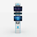 Modern Computer Kiosk With Multiple Interactive Touch Screens And Digital Displays