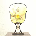 Traditional Style Decorative Ornament Set with Fan Floral and Bird Patterns on Wooden Stand