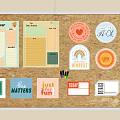 Organized Corkboard Background Wall With Notes Calendar Stickers And Lists 3d model