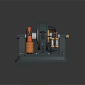Industrial Mechanical Device With Gray Body Orange Springs And Yellow Components On Metal Base