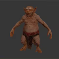 Mythical Animal Creature with Big Ears Stocky Body Tattered Loincloth and Long Fingers Standing