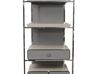Modern Bookcase With Chrome Metal Frame Open Shelves And Storage Drawers 3d model