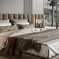 Modern Bedroom With Wooden Panel Walls King Size Bed Hanging Lights And Floor Windows