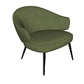 Green Velvet Modern Leisure Chair With Black Metal Legs And Curved Armrest Design