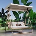 Garden Swing Chair Decor With Lush Green Plants Large Leaves And Yellow Flowers