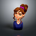 Cartoon Girl With Brown Curly Hair Purple Hairband And Blue Top Playing With Fluffy White Kitten
