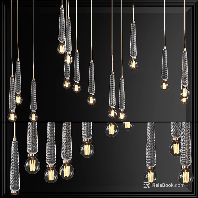 Modern Transparent Glass Chandelier Design With Hanging Pendant Shades And Clear LED Bulbs 3d model 