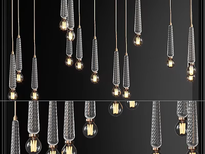 Modern Transparent Glass Chandelier Design With Hanging Pendant Shades And Clear LED Bulbs 3d model
