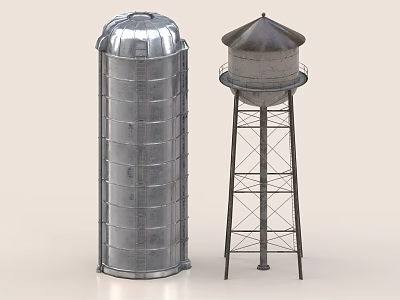 Industrial Equipment Metal Water Storage Tank with Corrugated Sides and Steel Frame Water Tower 3d model